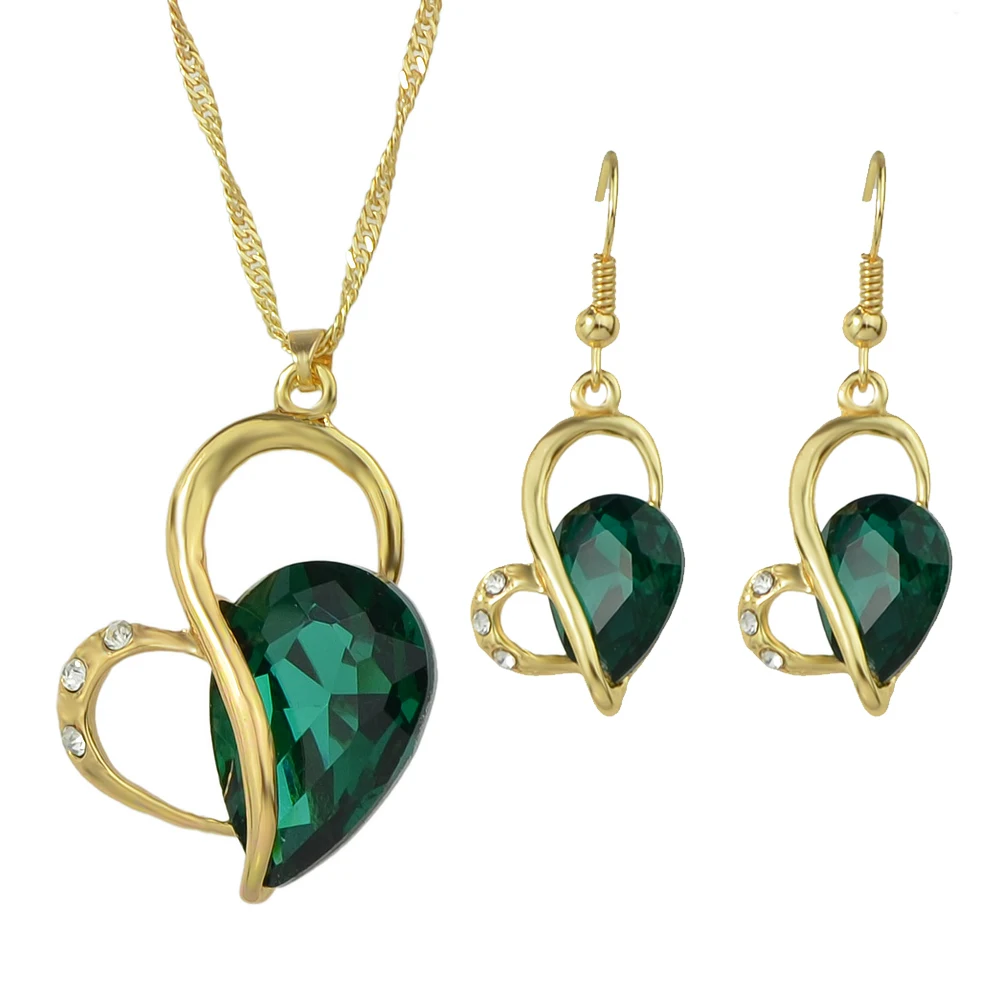 Роскошный Ювелирные наборы Золото Цвет цепи ful кристалл кулон сердце Цепочки и