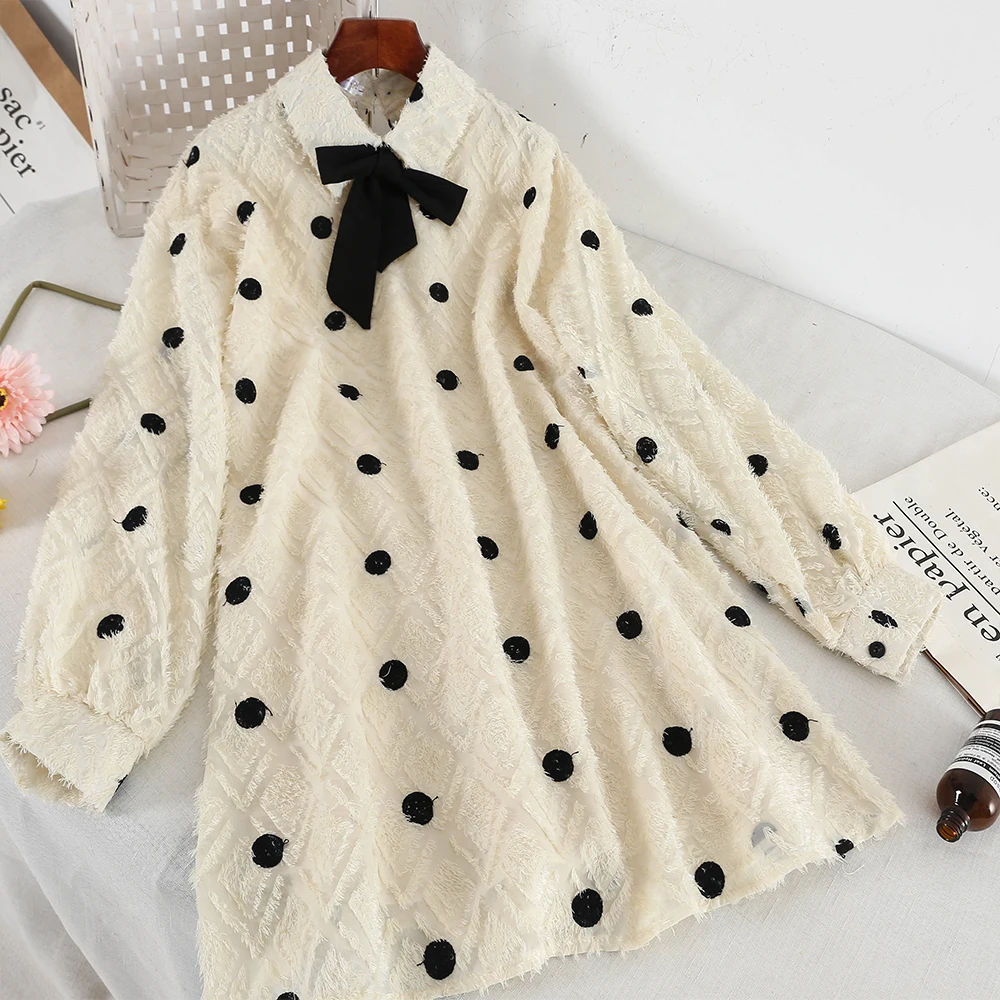 2019 новые модные женские платья свободные точка с длинными рукавами шифон Питер