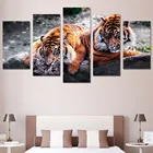 Картина на холсте, настенный плакат для гостиной, 5 панелей, с изображением тигра, модульная печать, декоративные модульные картины YGYT