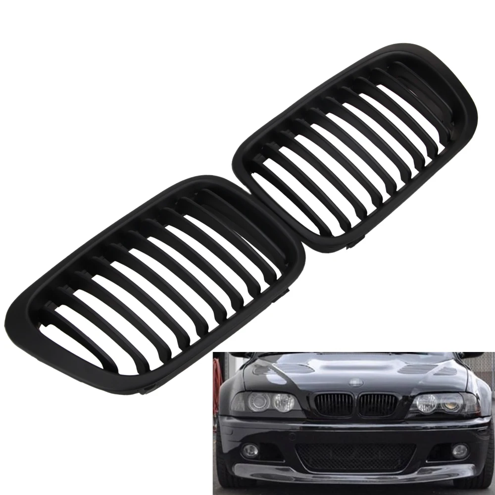 Пара правая левая ABS Передняя Матовая Черная решетка для почек гриль Замена E46 1998