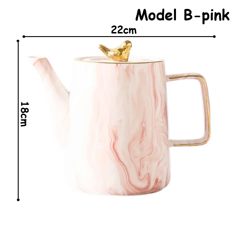 Model B-pink Набор керамических столовых приборов чайный горшок чайная кружка и блюдце Vajilla чайная чашка мраморная чашка Двойная золотая ручка поднос для еды ужин чайная чашка - Цвет: Model B-pink