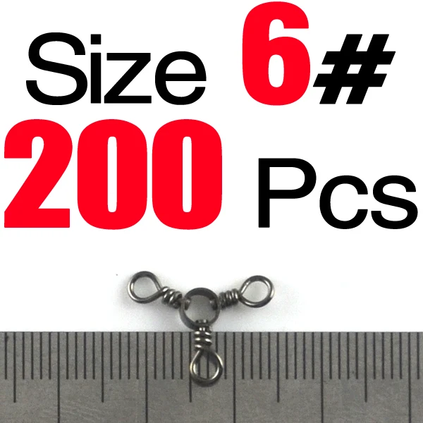 Size 6 200PCS MNFT 200 шт./лот, рыболовные снасти с 3 поворотами, рыболовные снасти для морской скалы, тройные Вертлюги, аксессуары, рыболовные снасти - Цвет: Size 6 200PCS