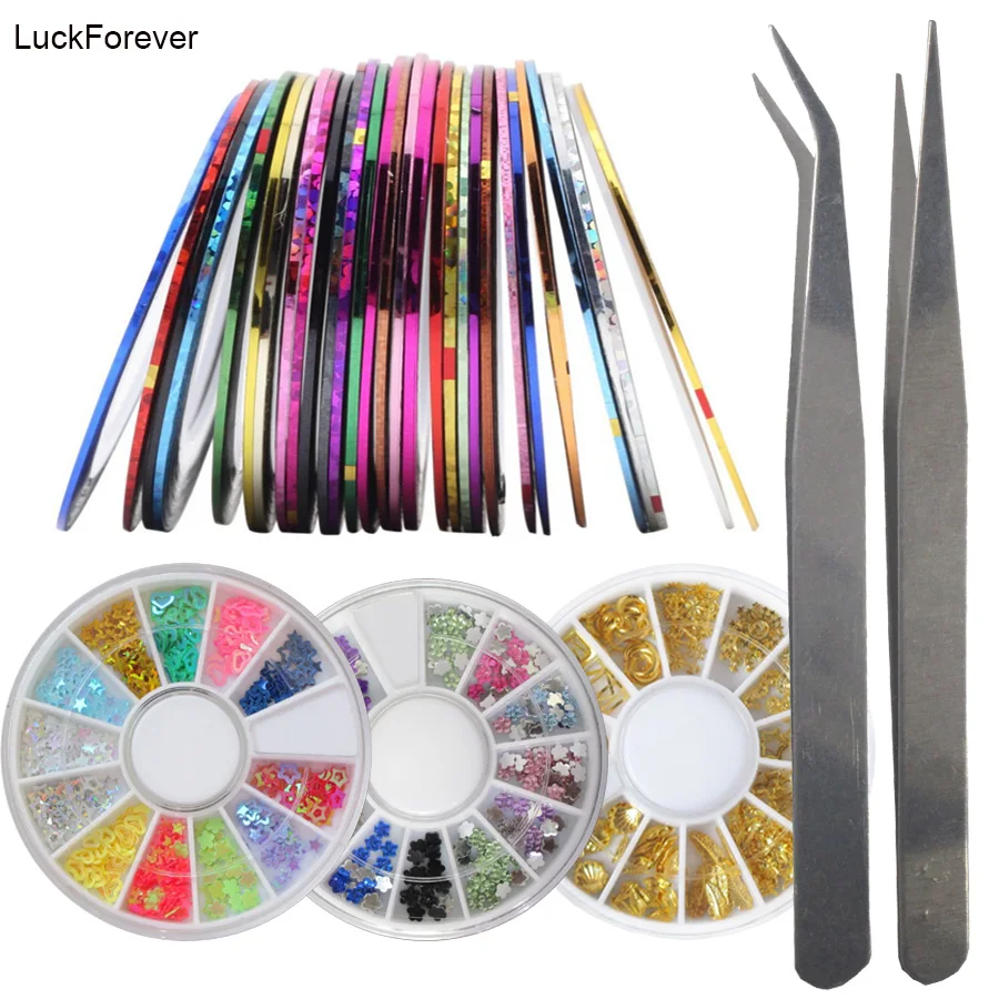 Аксессуары для дизайна ногтей набор металлических шпилек пинцет с кристаллами