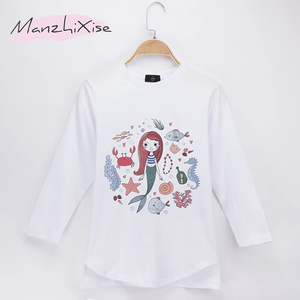 Новинка 2019 детская одежда футболка для девочек с принтом русалки из мультфильма