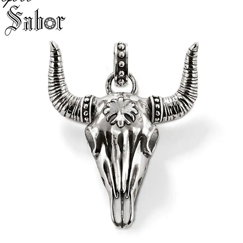 Bull Skull Кулон бык Череп Буйвола, новинка, модное ювелирное изделие, 925 пробы, серебро, кубический цирконий, подарок для женщин, подходит для ожерелья thomas - Окраска металла: Bull Skull