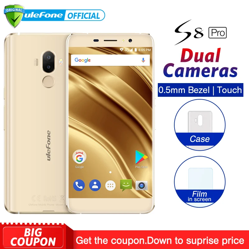 Чехол накладка Ulefone S8 Pro двойные задние камеры мобильного телефона 5 3 дюймов HD MTK6737