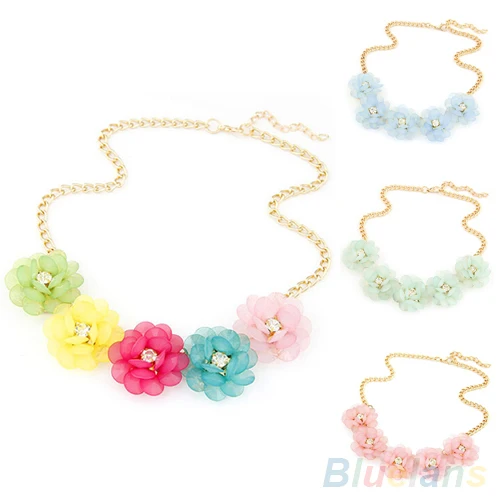 Bluelans Сладостных женская Свежий Стиль 5 Большие Цветы Конфеты Цвет Цепи Заявление