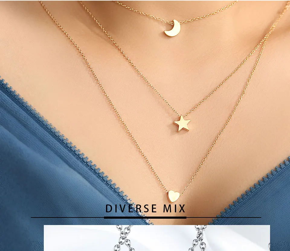 X& P Модные Цепочки с сердечком из розового золота и серебра, подарки для женщин, классическое ожерелье с цепочкой в виде звезды и Луны, ювелирные изделия