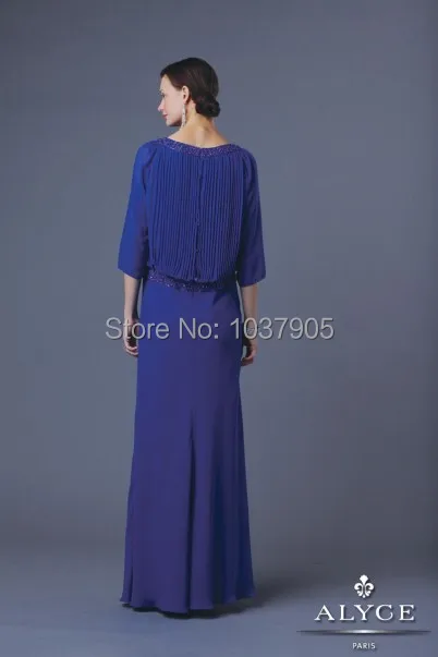 Classy 3/4 sleeve chiffon Detachable Shoulder Beaded Scoop Crystal Sash Pleated Bodice Slim Skirt Mother Of The Bride Dresses | Свадьбы и