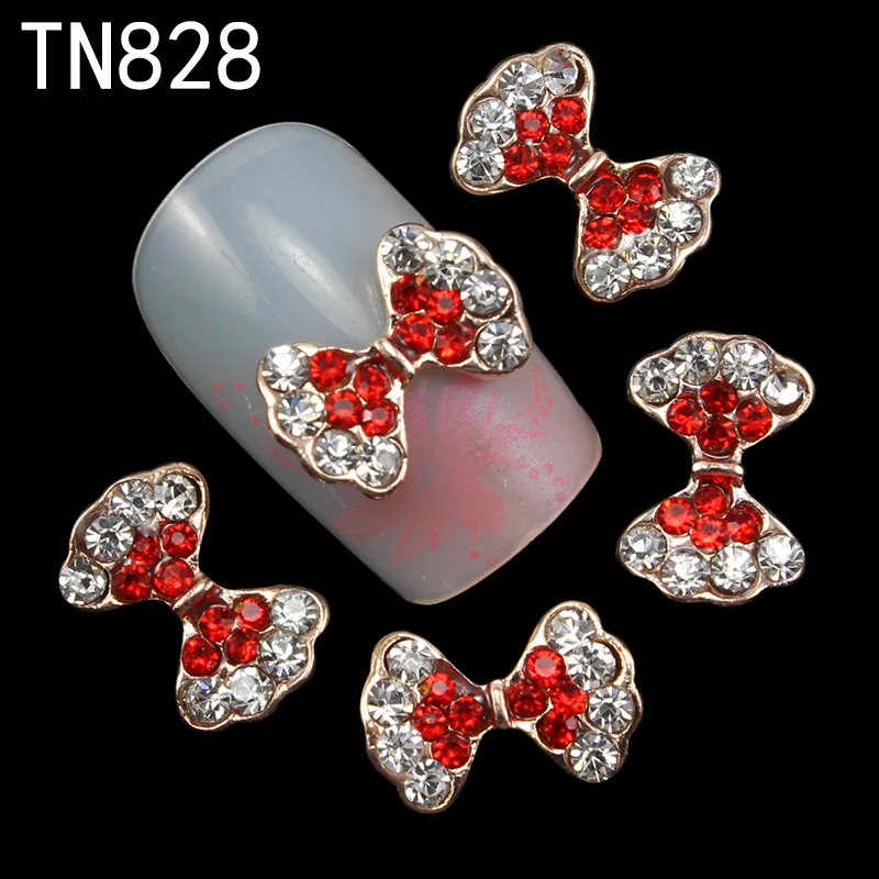 10 шт. красные блестящие 3d банты украшения для дизайна ногтей стразы подвески из