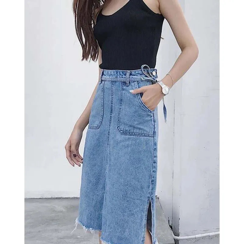 Женская Повседневная Юбка До Колена голубая длинная юбка в стиле ретро модель