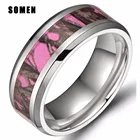 Женское титановое кольцо 8 мм, обручальное кольцо с розовым камуфляжным рисунком дерева, обручальное кольцо со скошенными краями, Женское Обручальное кольцо, Модная бижутерия