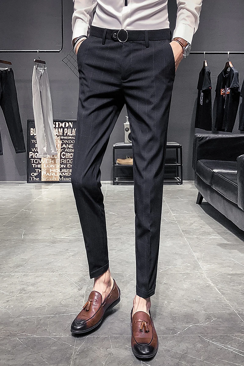 Мужские брюки в клетку облегающие мужские офисные формальные клетчатые