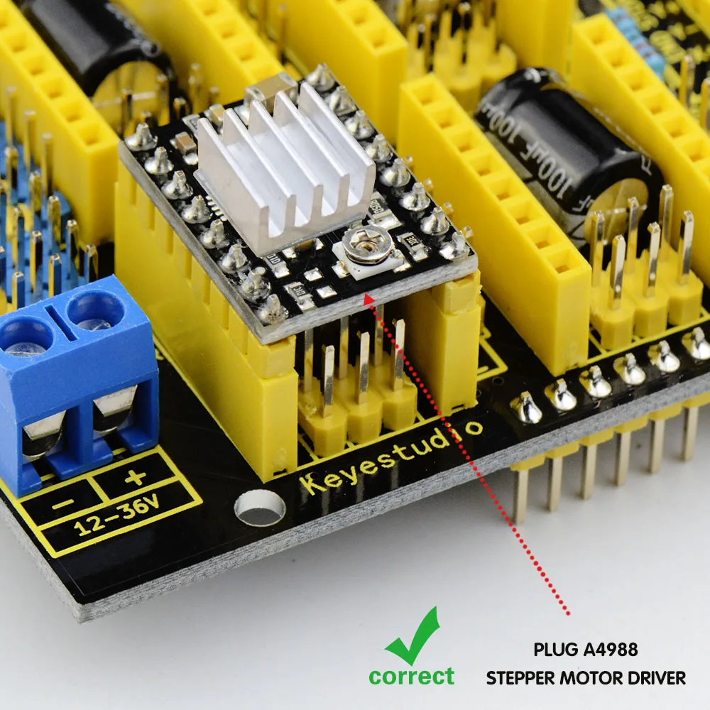 Плата для ЧПУ Keyestudio V3.0 + плата V4.0 4 драйвера A4988 с радиатором комплектов Arduino