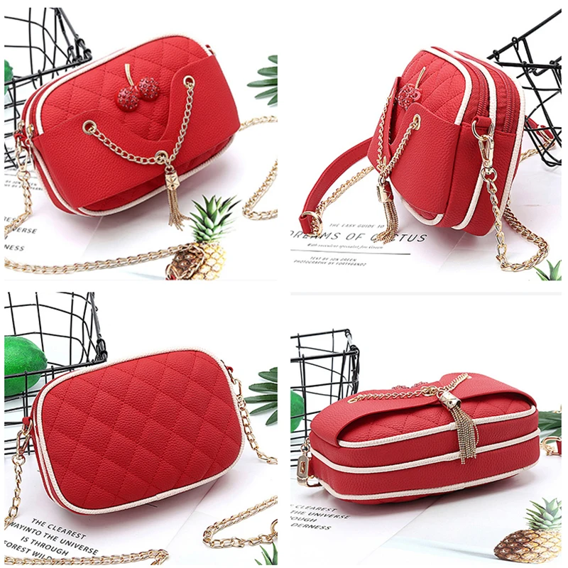 KXYBZ Для женщин сумка моды кисточкой Crossbody для клапаном небольшая вишня