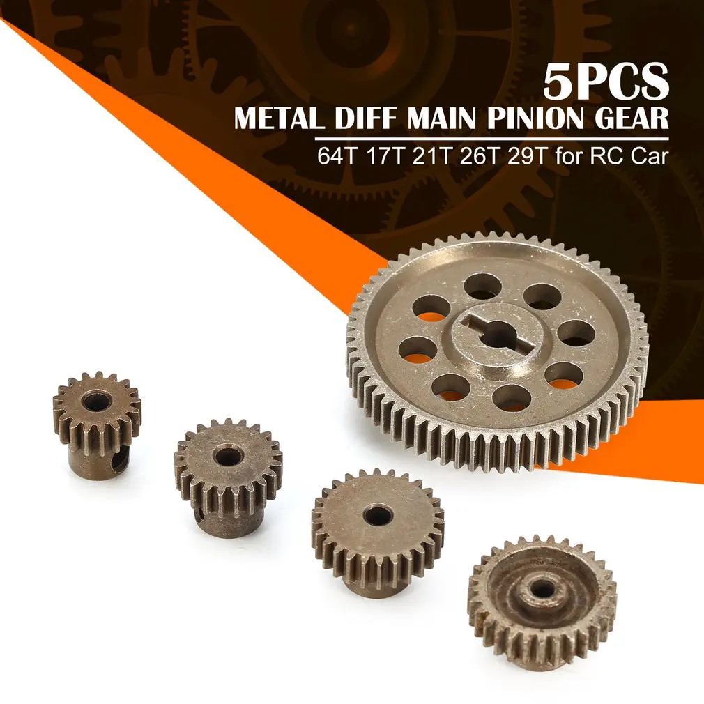 5pcs Metal Diff Differential Main Gear 5MM 64T Motor Pinion Gears 3.17MM 17T 21T 26T 29T for Hsp Redca Traxxas 11164 RC Car Toy | Игрушки и