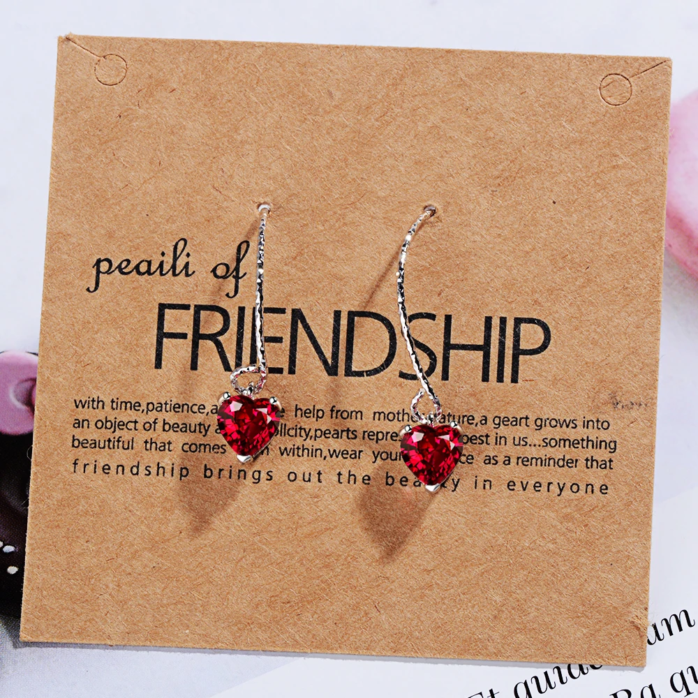 Женские серьги-подвески из серебра 100% пробы с красным сердцем | Украшения и