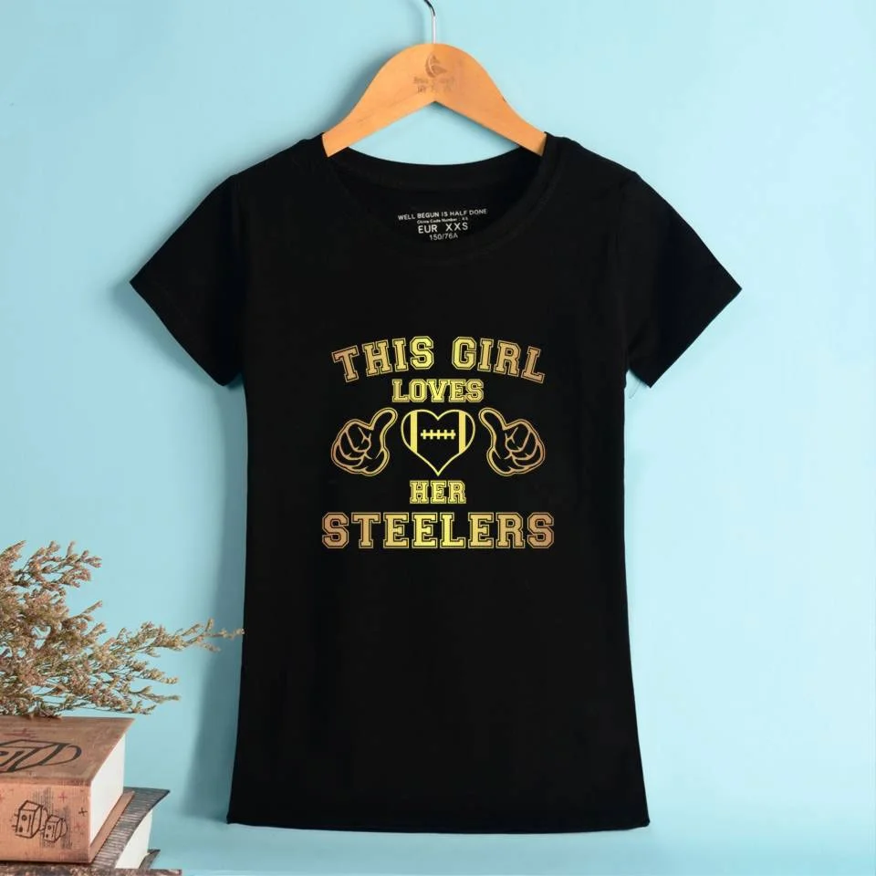 Футболка с надписью Love Her Steelers 100% хлопок футболка коротким рукавом топы футболки