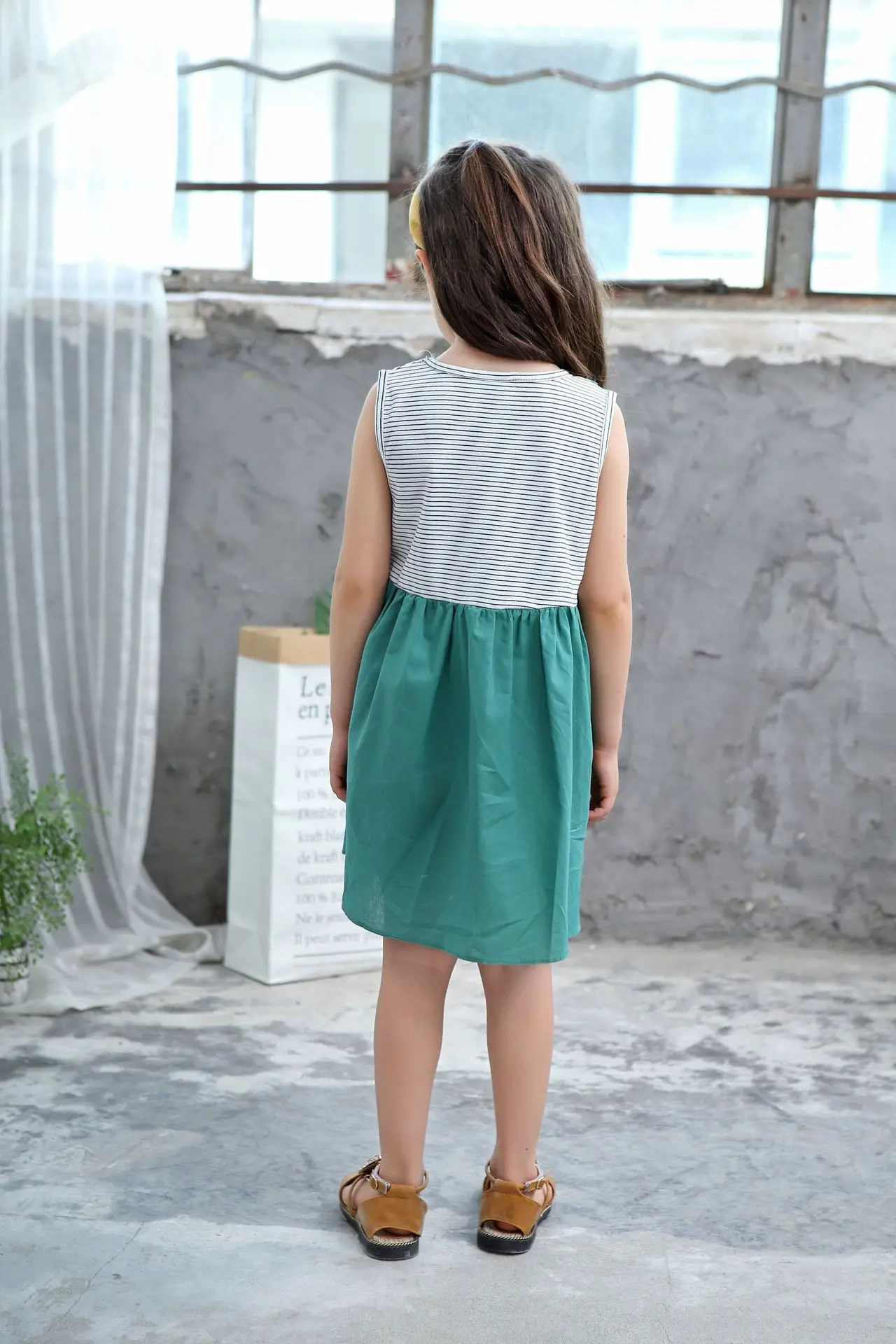 

Striped Spliced Casual Summer kids dress for girls cotton slash children's clothing