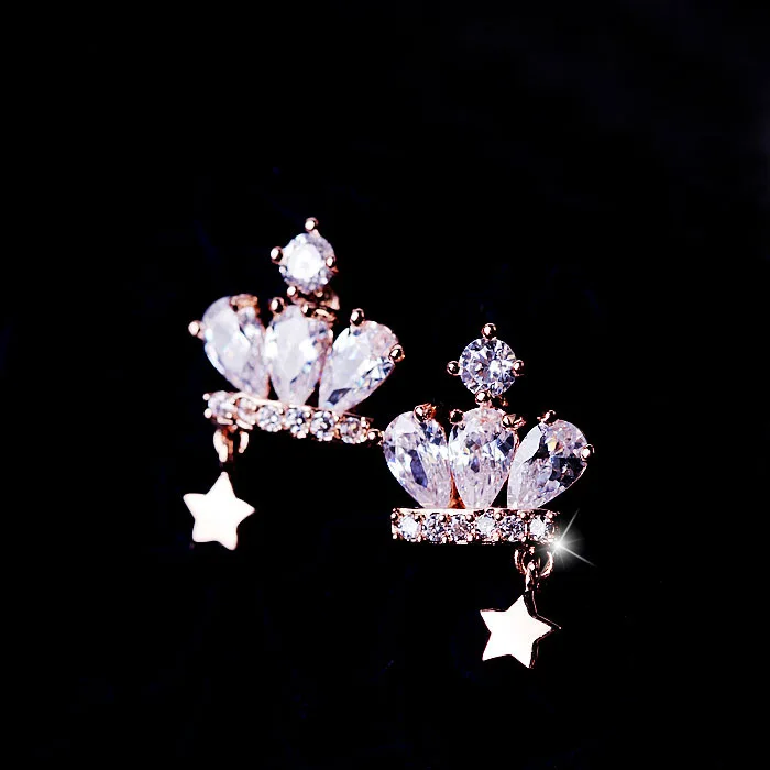 Женские брендовые серьги-гвоздики с кристаллами и звездами Anise изысканные из