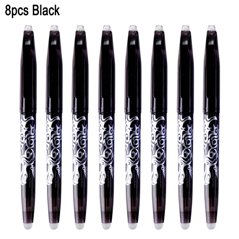 8x Black set 8 шт./компл. 0,5 мм стираемая ручка Цвет Фул 8 расцветок волшебная ручка с гелевыми чернилами Рисование инструмент для живописи студент приспособления для канцелярских принадлежностей - Цвет: 8x Black set