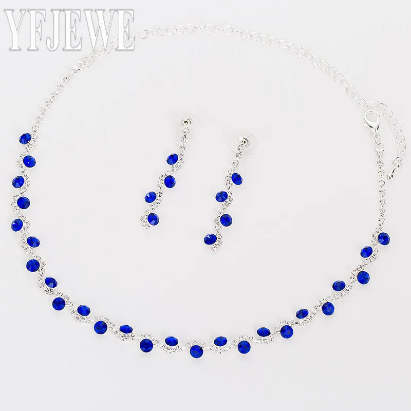 2017 женские синие модные Ювелирные наборы Nechlace и свадебные посеребренные серьги Посеребренные стразы вечерние N213