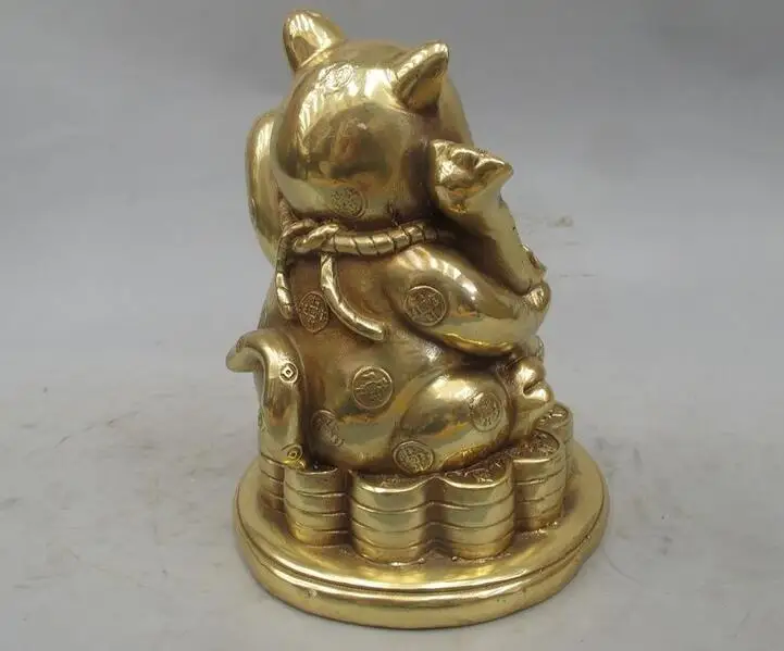 9.5" China Feng shui RuYi Pure Brass Copper To attract wealth Cat pussy statue | Дом и сад