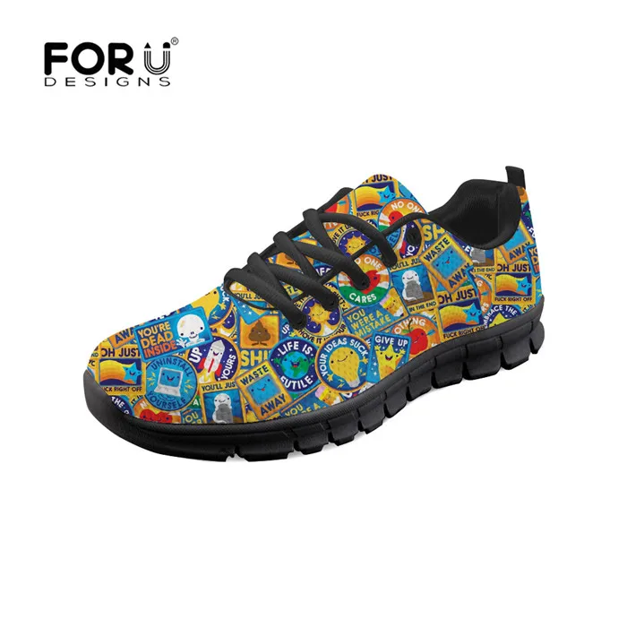YQ2383BAQ FORUDESIGNS/женские кроссовки на плоской подошве; Повседневная дышащая обувь из сетчатого материала с принтом «отношение к жизни»; обувь для медсестры на шнуровке - Цвет: YQ2383BAQ