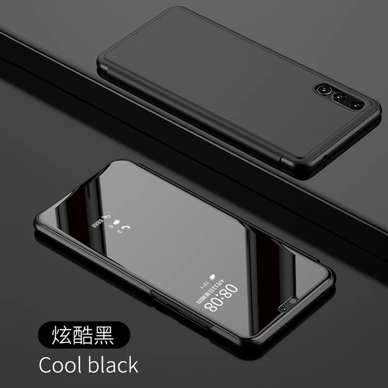 Роскошный прозрачный зеркальный чехол для huawei P10 Lite P9 P20 Pro Nova 3E Y5 Y6 Honor 7A DUA-L22 7C AUM-L41 кожаный флип-чехол - Цвет: Black