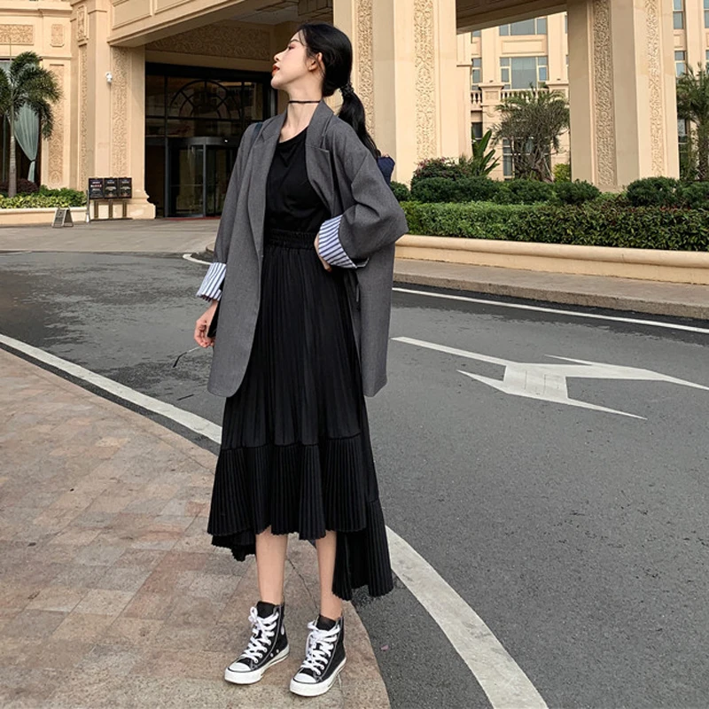 Элегантная Асимметричная плиссированная Женская юбка с высокой талией