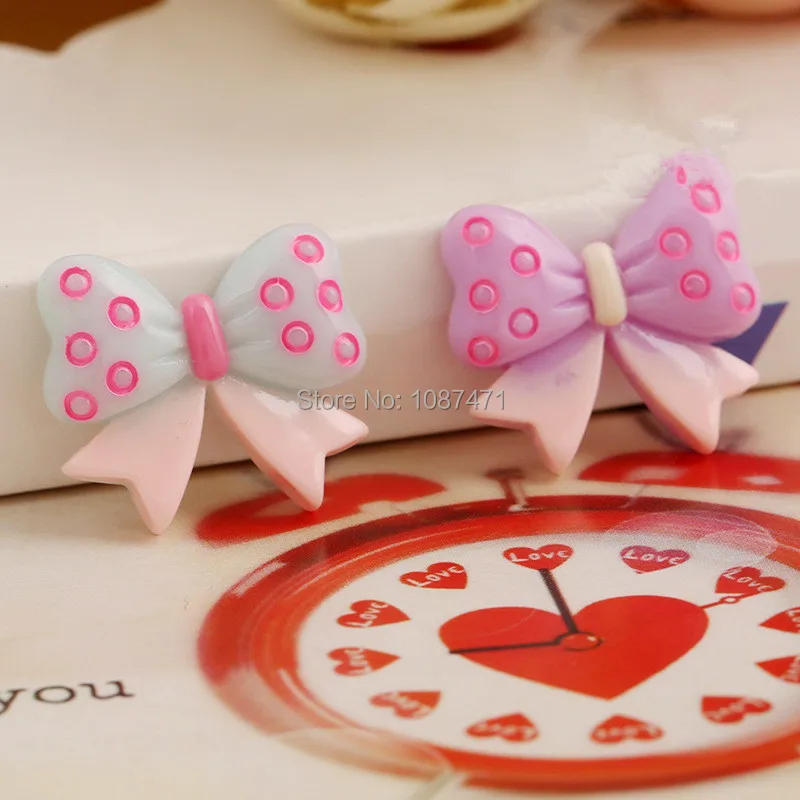 100 шт 21*19 мм плоский задний разноцветный бант в горошек для сотового телефона