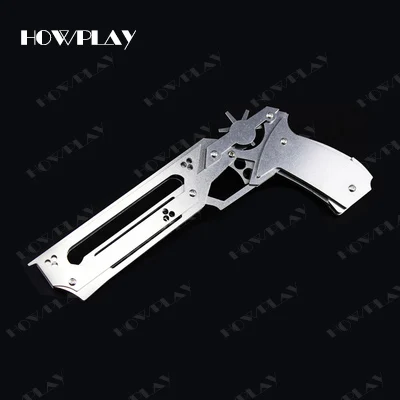 SY-silver HowPlay игрушечный пистолет с резиновой лентой Металлический Игрушечный Пистолет деревянная ручка цвет нержавеющая сталь 6 всплесков стреляет оружие игрушка для детей мальчик - Цвет: SY-silver