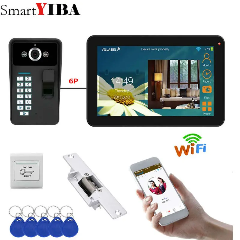 Проводной/беспроводной дверной звонок 9 дюймов Wi Fi отпечаток пальца видеодомофон