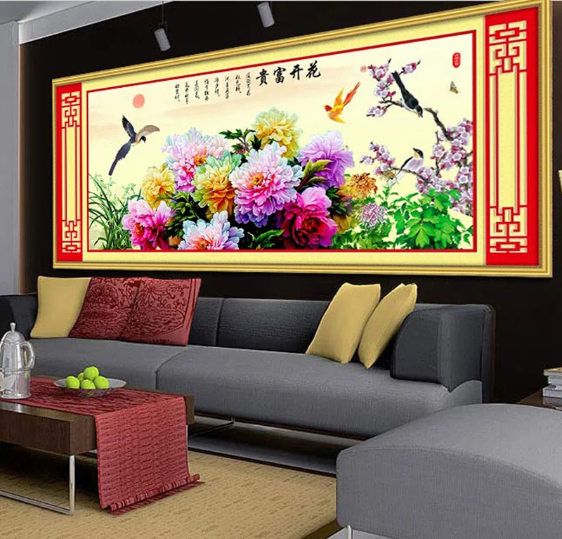 Рукоделие вышивка крестиком сделай сам с цветущими цветами и павлином