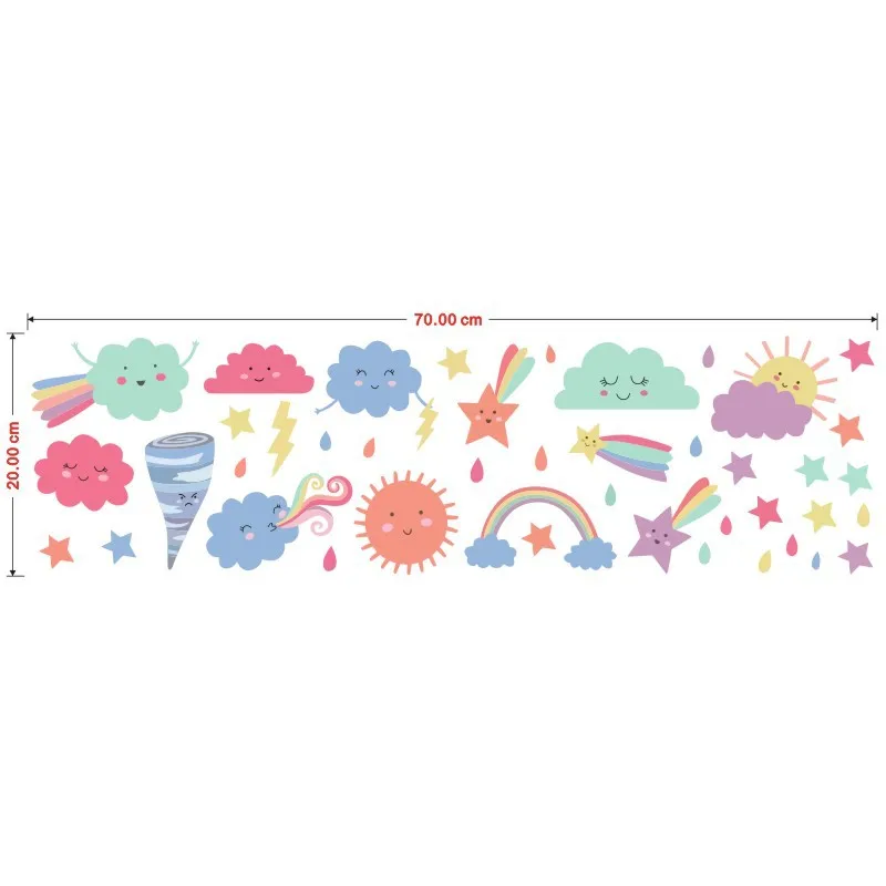 Красочные облака звезда Солнце Радуга искусство настенные Стикеры для детской