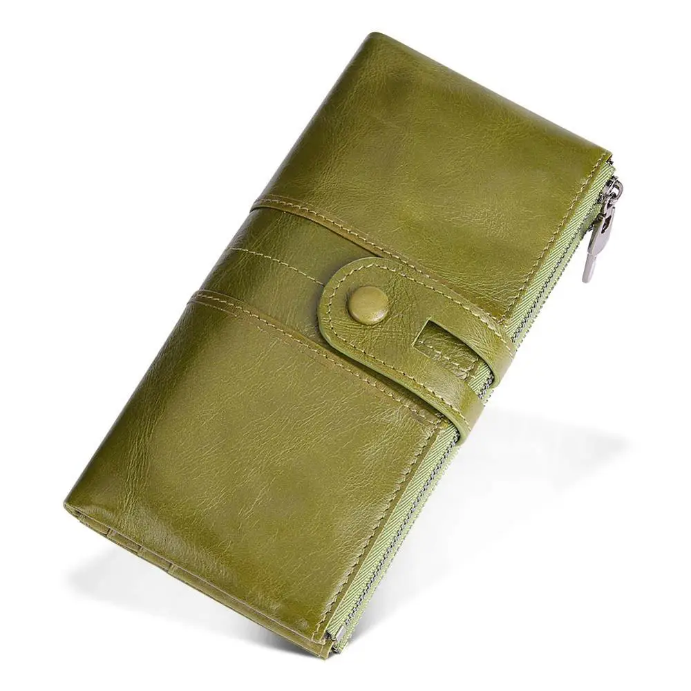 Green Wallet GENODERN RFID женские кошельки из натуральной кожи, кошелек, женский клатч, Длинный кошелек на молнии, кошелек для монет, женская сумка для денег, телефона - Цвет: Green Wallet