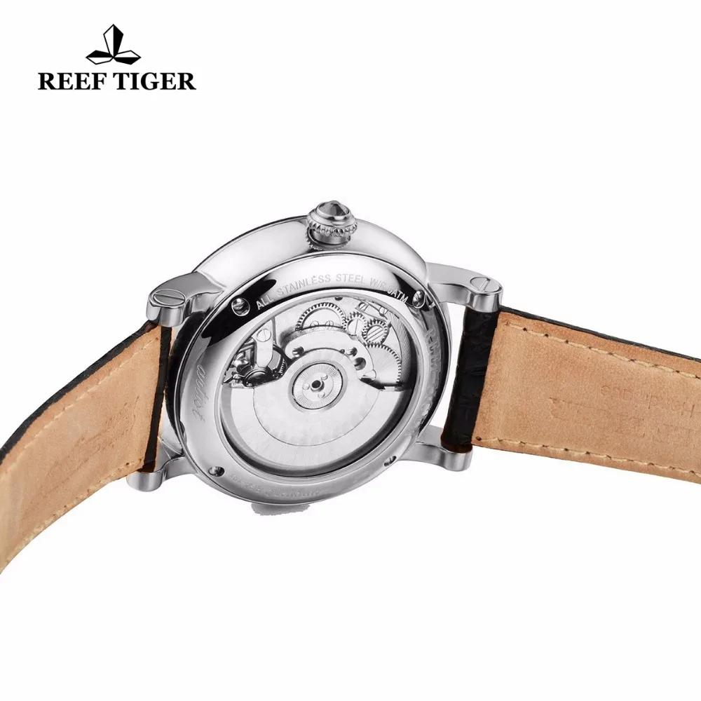 

Reef Tiger/RT Brand Tourbillon Watches Mens 316L Steel Automatic Analog Watches Genuine Leather Strap RGA192