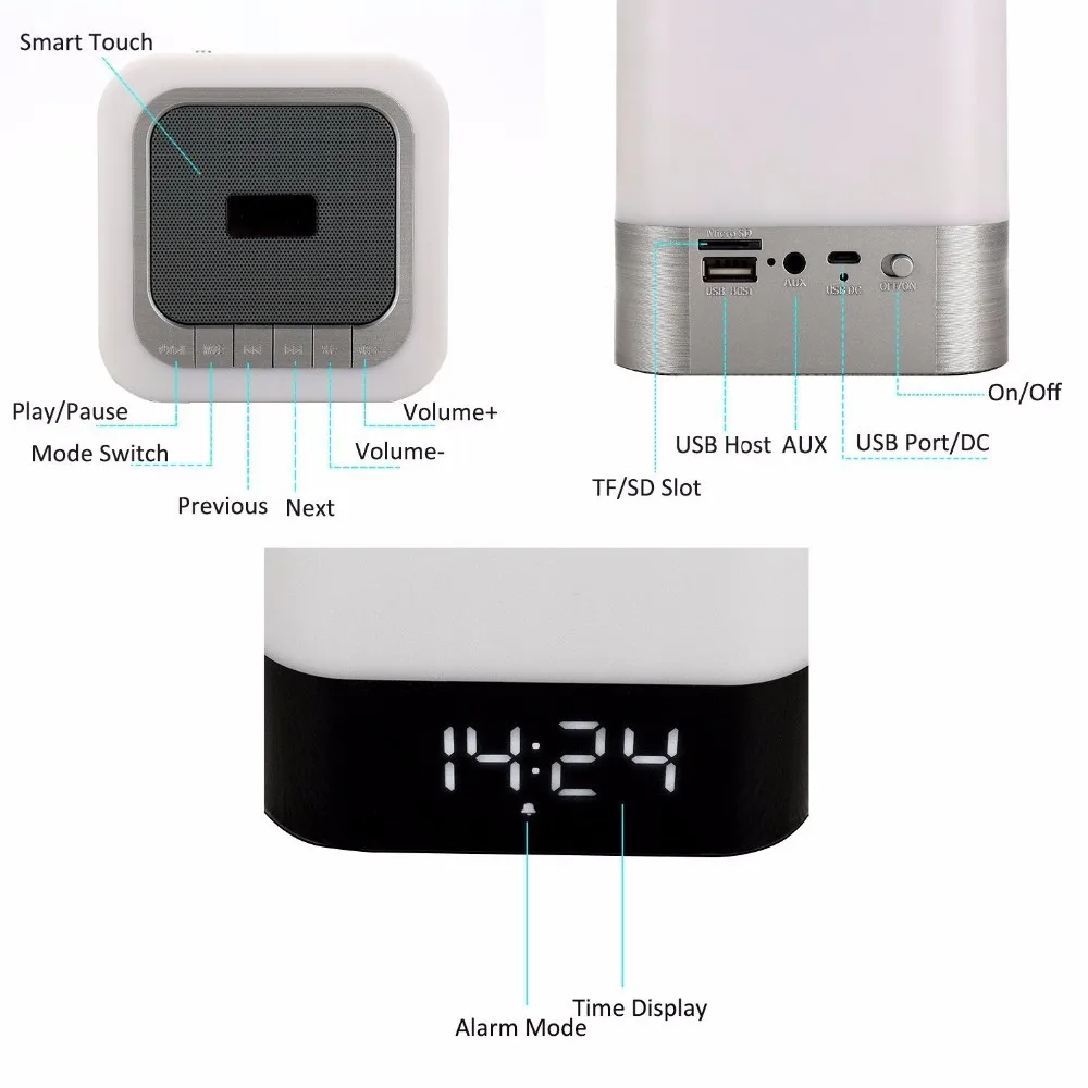 Dbigness Портативный беспроводной Bluetooth динамик Саундбар HIFI мини-динамик стерео AUX USB таймер Ночной светильник с сенсорным датчиком