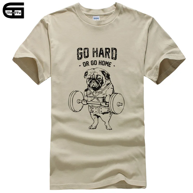Khaki Euro Size Casual Cotton GO HARD OR GO HOME Pug Printed Men crewneck T Shirt Short Sleeve O-Neck Male Tops&Tees T421 - Цвет: Khaki