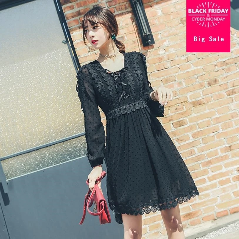 

2018 spring fashion brand new womens dress Ttemperament Ladies embroidety lace patchwork ruffles dress long lantern sleeve L126