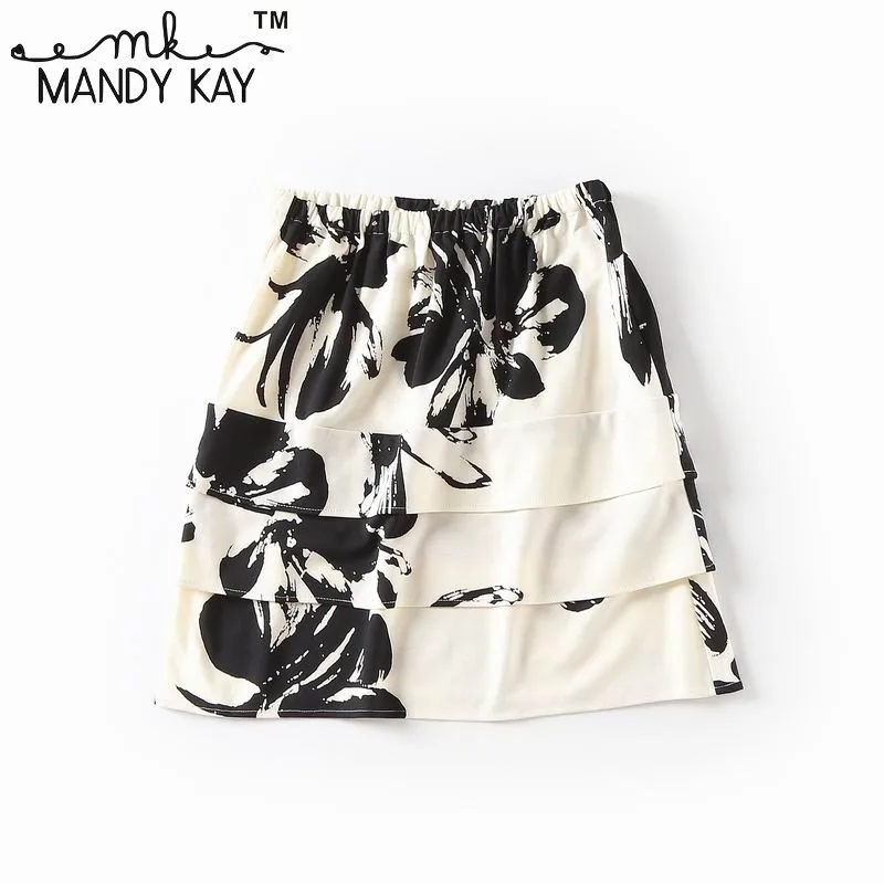 2018 Летняя женская новая одежда для леди юбка с цветочным принтом и эластичной