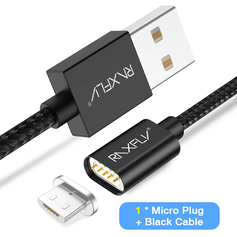 Black Micro USB Магнитный зарядный кабель RAXFLY для samsung Note 8 9, кабель Micro usb type-C, Магнитный зарядный кабель USB для iPhone XS Max - Цвет: Black Micro USB