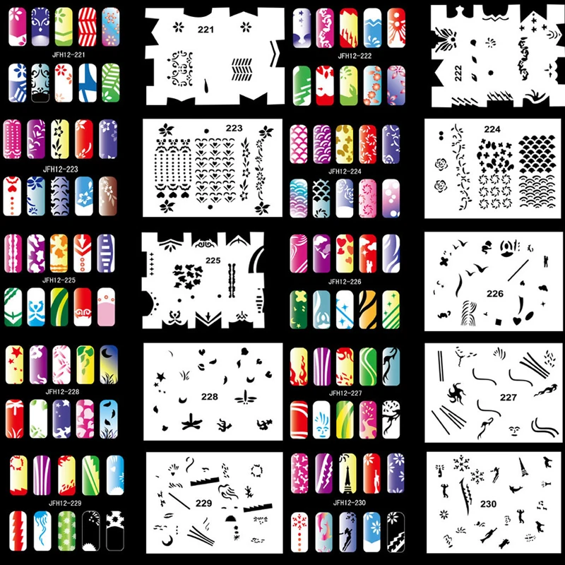 OPHIR Set12 200 дизайнов Аэрограф для дизайна ногтей трафареты 20 шаблонов набор кистей