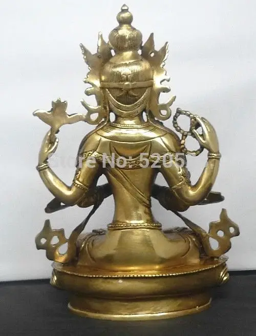 Бесплатная доставка тибетская бронзовая четырехместная статуя Гуаньинь Будды