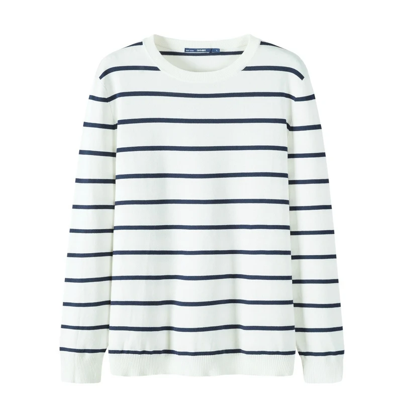 White and blue tones SEMIR мужской тонкий вязаный свитер, мужской полосатый пуловер, свитер с круглым вырезом и манжетами и подолом, мужские облегающие Повседневные свитера - Color: White and blue tones