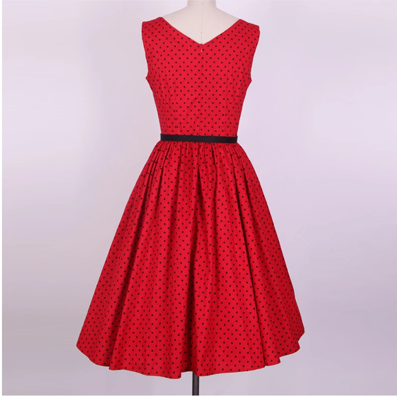 

New Plus Size Women V-neck Sundress 1950s Pinup Retro Vintage Dresses Rockabilly Classic Polka Dot Belt Party Dresses