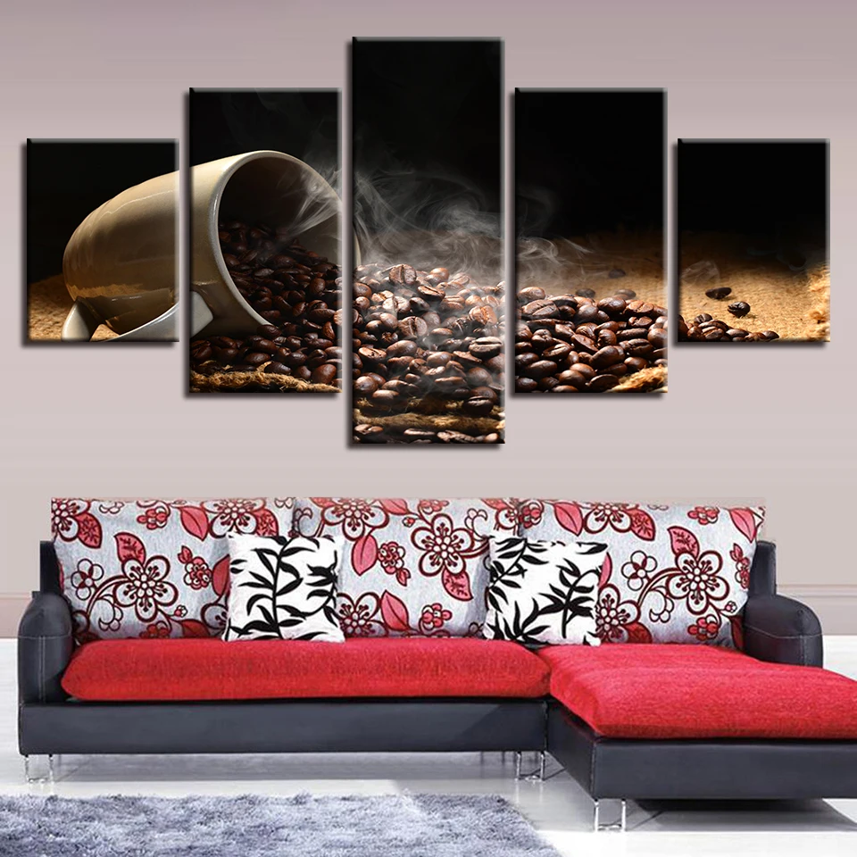 Картины на холсте домашний декор HD печатные плакаты 5 шт. кофейные зерна кофейная