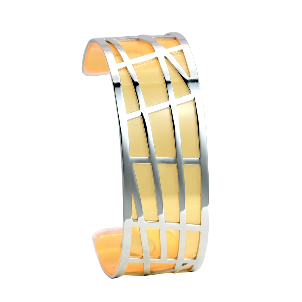 25 mm yellow Legenstar Argent геометрический браслет из нержавеющей стали и браслет для женщин Manchette Реверсивный прозрачный кожаный браслет - Окраска металла: 25 mm yellow