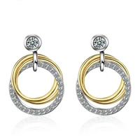 new trendy simple 925 silver shiny zircon double ring circle dangle earring for girls women personality sweet party gift jewelry