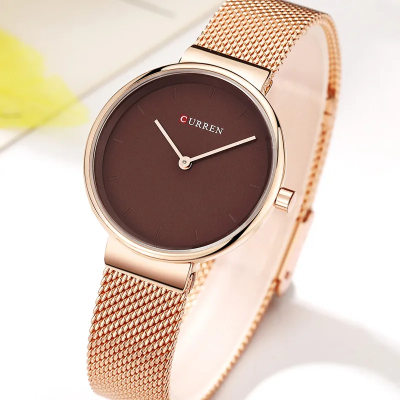 Часы наручные Curren женские кварцевые модные брендовые Роскошные с сетчатым